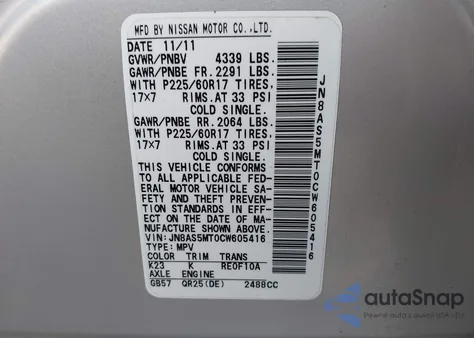 2012 Nissan Rogue Sv z USA, uszkodzony, nr VIN JN8AS5MT0CW605416